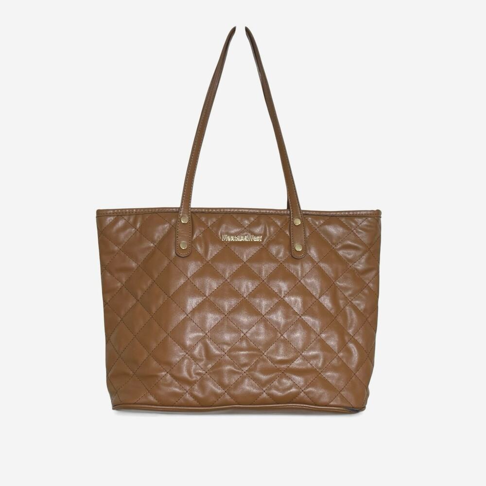 Montana West Tote Handbag Classic Quilted Exterior Gold Hardware Zip Closure Tan